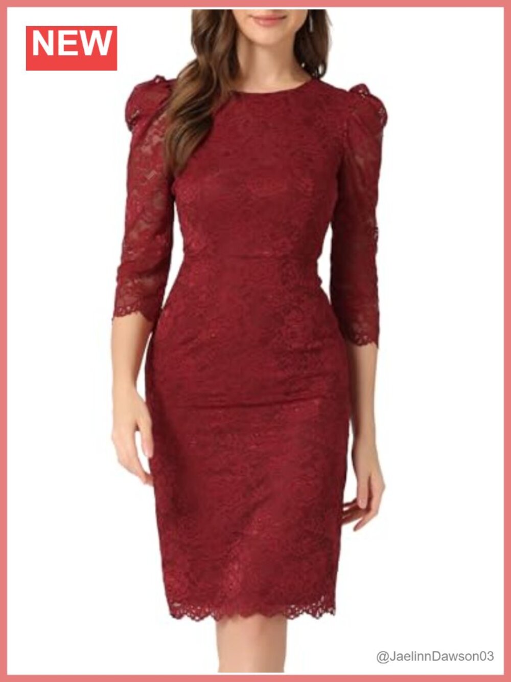 Elegant Lace Bodycon Cocktail Dress 3/4 Sleeve Wedding Guest